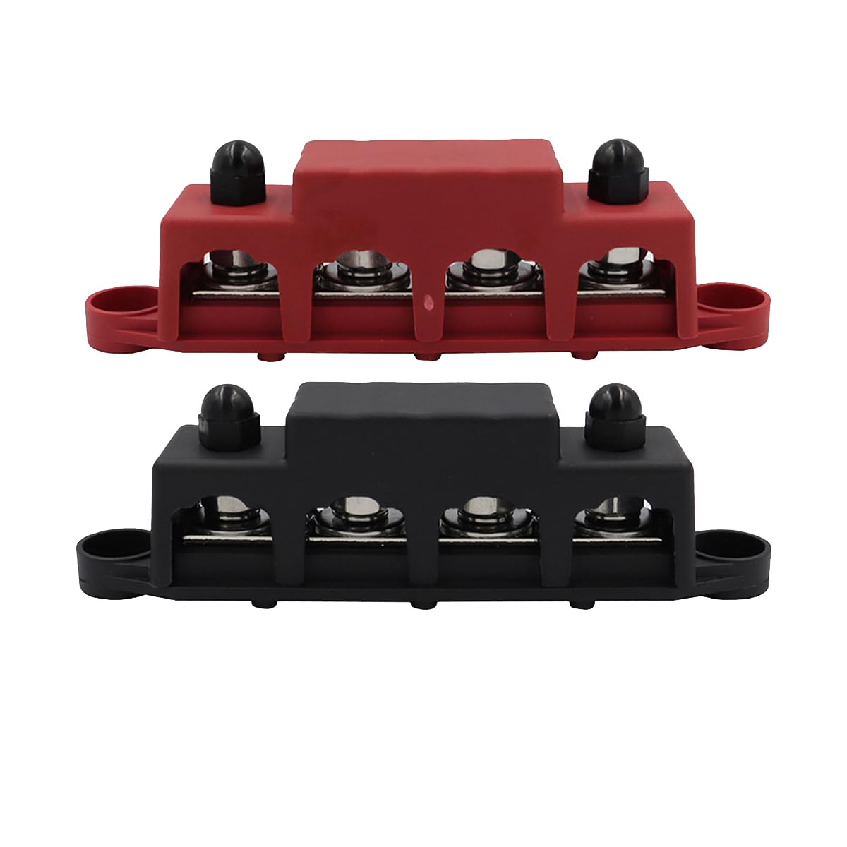 Scaauto 3/8"(M10) 4 Stud Power Junction Block 250A 12V Bus Bar with Cover for Cart Automotive Marine Battery Busbar Terminal Block 12 Volt Negative&