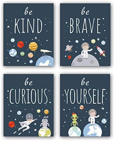 CHDITB Unframed Outer Space Room Decor, Inspirational Space Art Print, Set Of 4（8" x10" ） Space Wall Art For Boy Room Decorations, Kids Picture Planets Canvas Posters For Kids Bedroom Nursery Decor