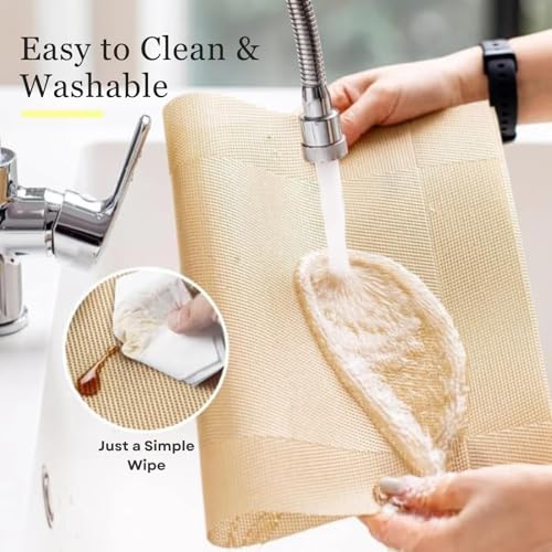 Image of Solitude Placemats Set of 6 Dining Table Place Mats | Placemats Table Mat PVC Material | Non-Slip Heat Resistant | Dining Tablemates Washable Anti-Skid | Size 45 x 30 CM (Gold)