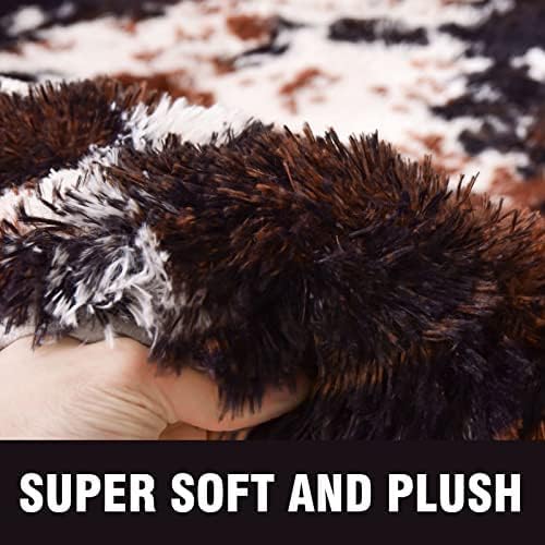 Miniatura 5 de Meeting Story Alfombra con estampado de vaca, alfombra de piel de vaca sintética, con estampado de animales, esponjosa, peluda, de teñido anudado,