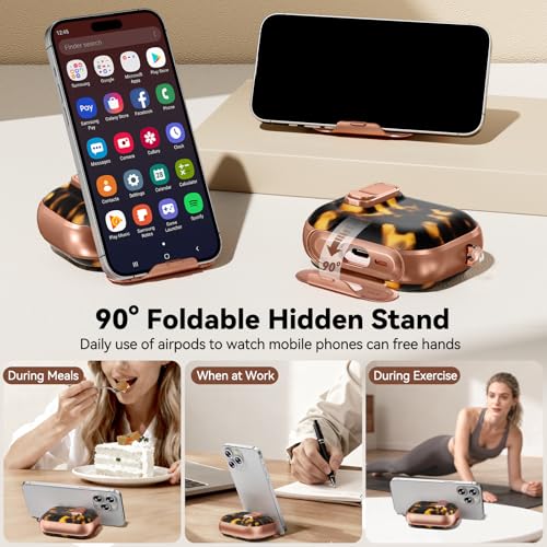 Image of for AirPods Pro 3 Case 2025, with Safty Lock & Phone Stand for Floral AirPods Pro 3 Generation Case Cover for Women Girly, iPod Pro 3 Case with Keychain & Cleaner Kit - Brown+Black Tortoise