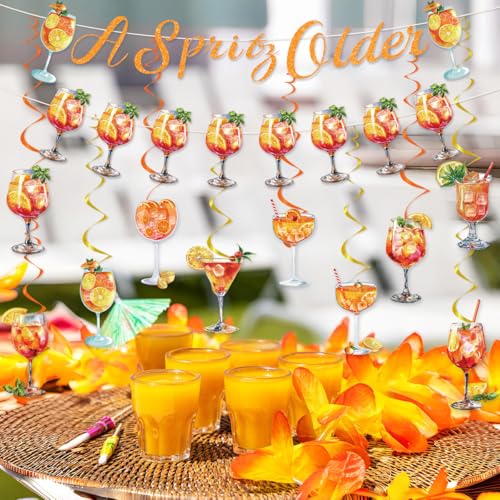 Image of Aperol Sprit Party Decor Include A Spirity Older Orange Glitter Banner Hanging Swirls Sprit Cocktail Birthday Bachelorette Bridal Shower Bar Party Supplies