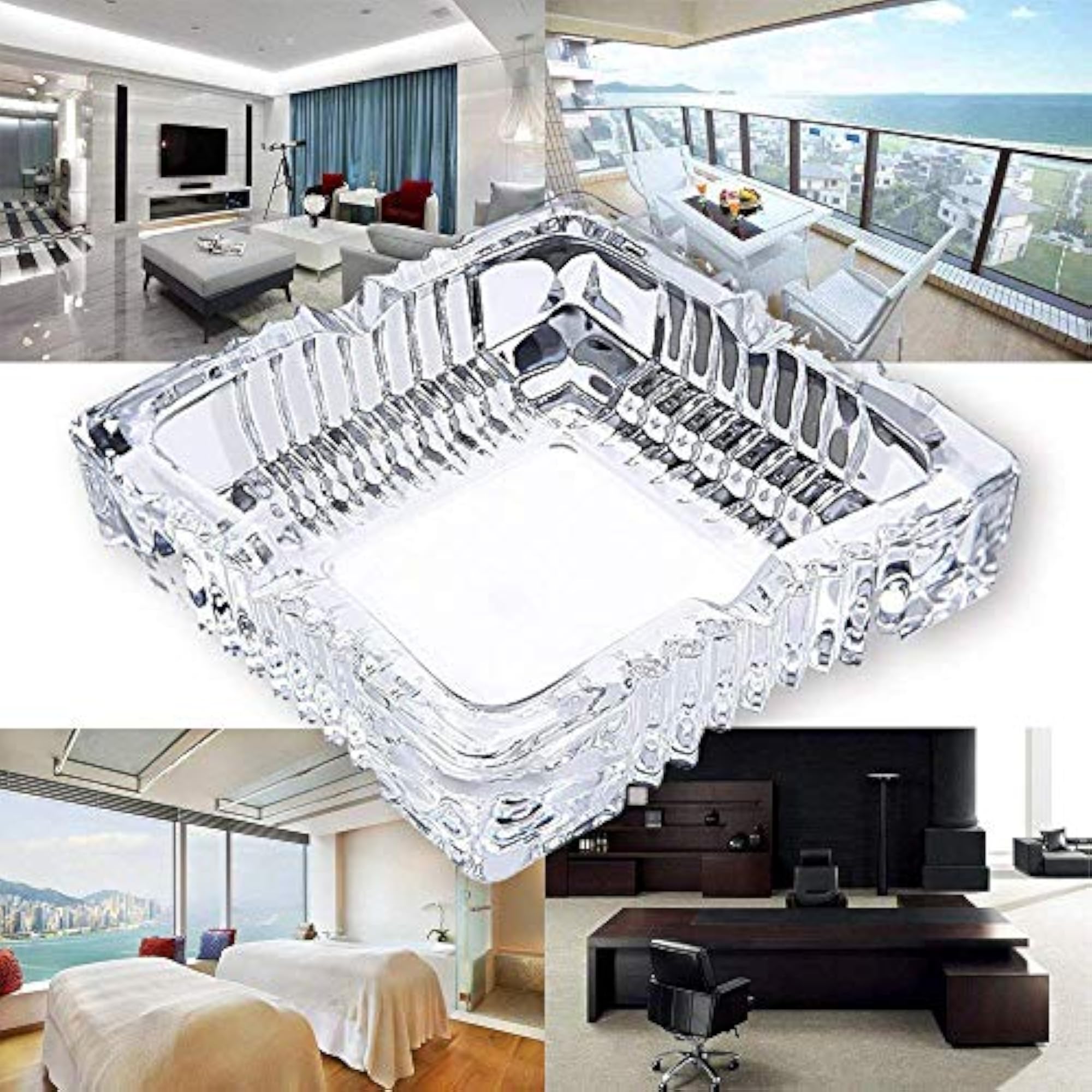 Crystal Glass Ashtray Set of 2, Square Shape