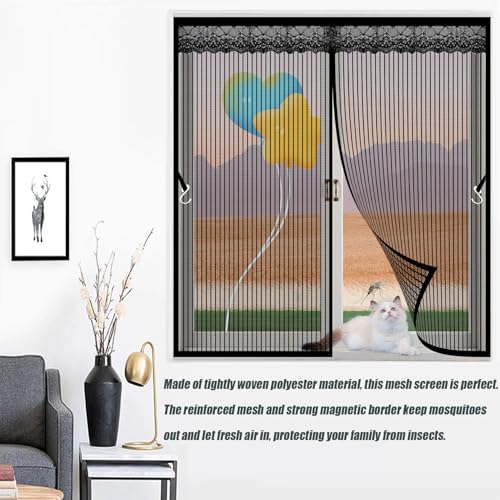 Moustiquaire magnétique fenêtre 88x125 rideau anti-mouche insectes noir patio - 3
