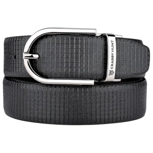 CRABBY HUNT Reversible Italian Apex Leather Belt Silver Round
