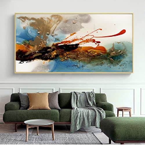Toile moderne or nuages 60x120cm pour habiller un grand mur vide sans effort