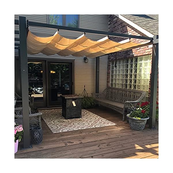 PURPLE LEAF 10' X 12' Outdoor Retractable Pergola with Sun Shade Canopy Patio Metal Shelter for Garden Porch Beach Pavilion Grill Gazebo Modern Yard Grape Trellis Pergola, Beige