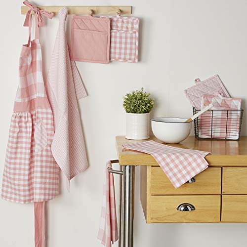 DII Gingham Check Kitchen Collection, Pink & White, Potholder S/4, 1