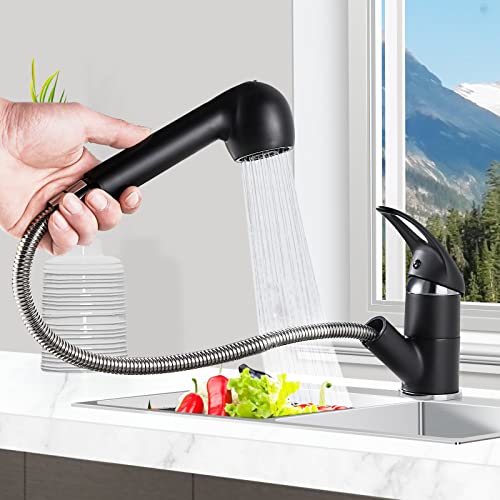 kisimixer Rubinetto Cucina con Doccetta Estraibile,Rubinetto per Cucina 2 Modalità,Girevole 360° Miscelatore Monocomando Rubinetto,Nero