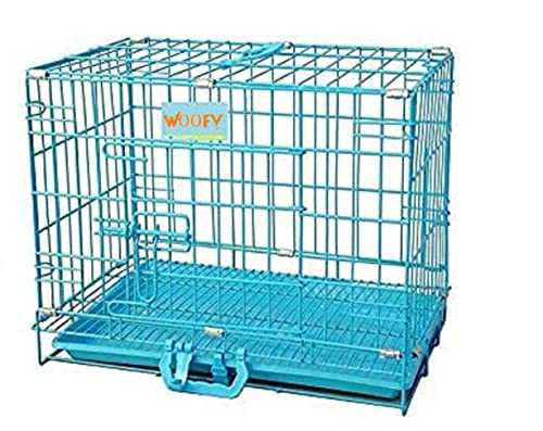 Image of Woofy Easy to Move with Removable Tray Iron Cage /Crate /Kennel for Dog & Rabbit 18 Inch Sky Blue