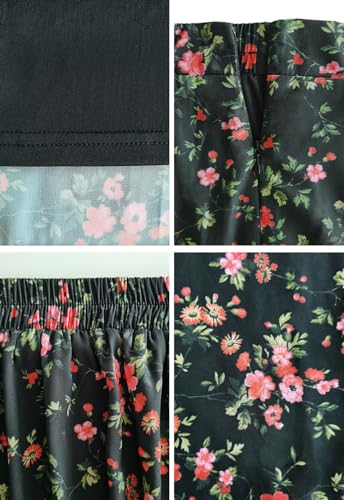 Image of HERBATOMIA Women's Floral Print Midi Skirt Casual High Elastic Waist Zipper Vintage Long Boho Skirts for Women
