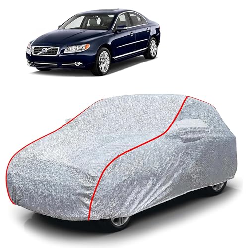 Image of Sulfar 100% Waterproof Car Body Cover Compatible with Mirror for Volvo S80 (Triple Stitched, Full Bottom Elastic, Magic Silver with Red Piping)