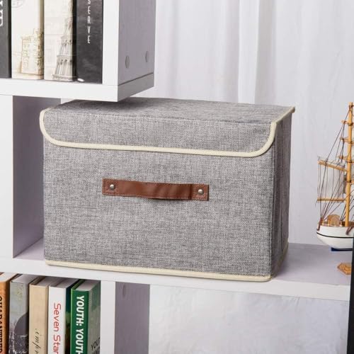 Image of Non Woven Multipurpose Foldable and Collapsible Storage Box Wardrobe Closet Organizer Stackable Basket /Bins with Lid & Front Handle for Clothes, Toys, Books (Grey, Set of 1)