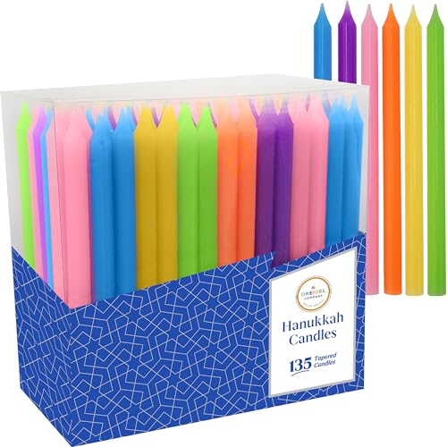 The Dreidel Company Hanukkah Menorah Candles, Crayon Design, for All 8 Nights of Chanukah, Multicolored (Pack of 135)