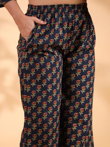 Image of Vbuyz Women Floral Print With Mirror Work Cotton Kurta Palazzo With Dupatta
