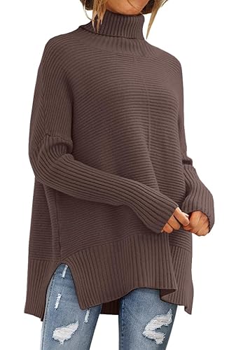 LILLUSORY Women's Oversized Turtleneck Sweaters Fall Batwing Sleeve Ribbed Tunic
