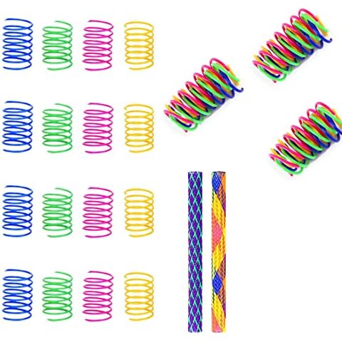 PIVHWIR Cat Spring Toys Set of 30, Plastic Colorful Interactive Cat Toy Cat Coils Spring Pet Toys and Springs Tube Cover