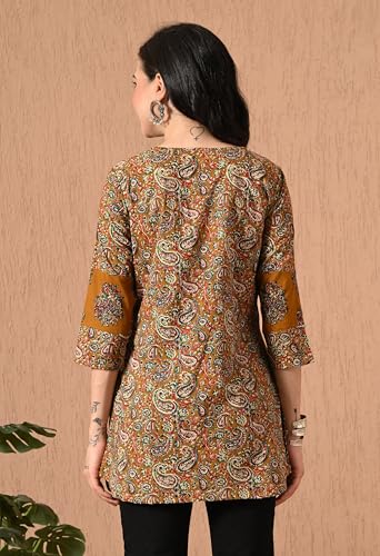 Image of Amazon Brand - Tavasya Women Floral Printed Round Neck Kurta | Everyday Ethnic Wear | 3 /4th Sleeve Top