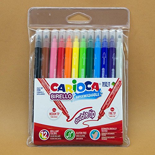 Carioca 12 Rotuladores lavables Birello multicolor con doble punta (Pack de 12)