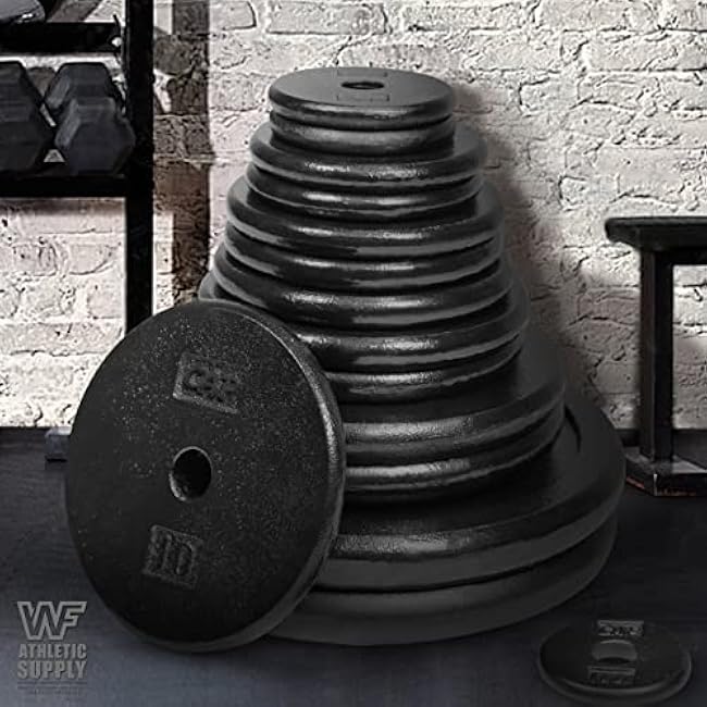 WF Athletic Supply Traditional/Classic 1-inch Hole Standard Solid Cast Iron Weight Plates - Great for Strength Training, Weightlifting, Bodybuilding & Powerlifting, Multiple Choices Available