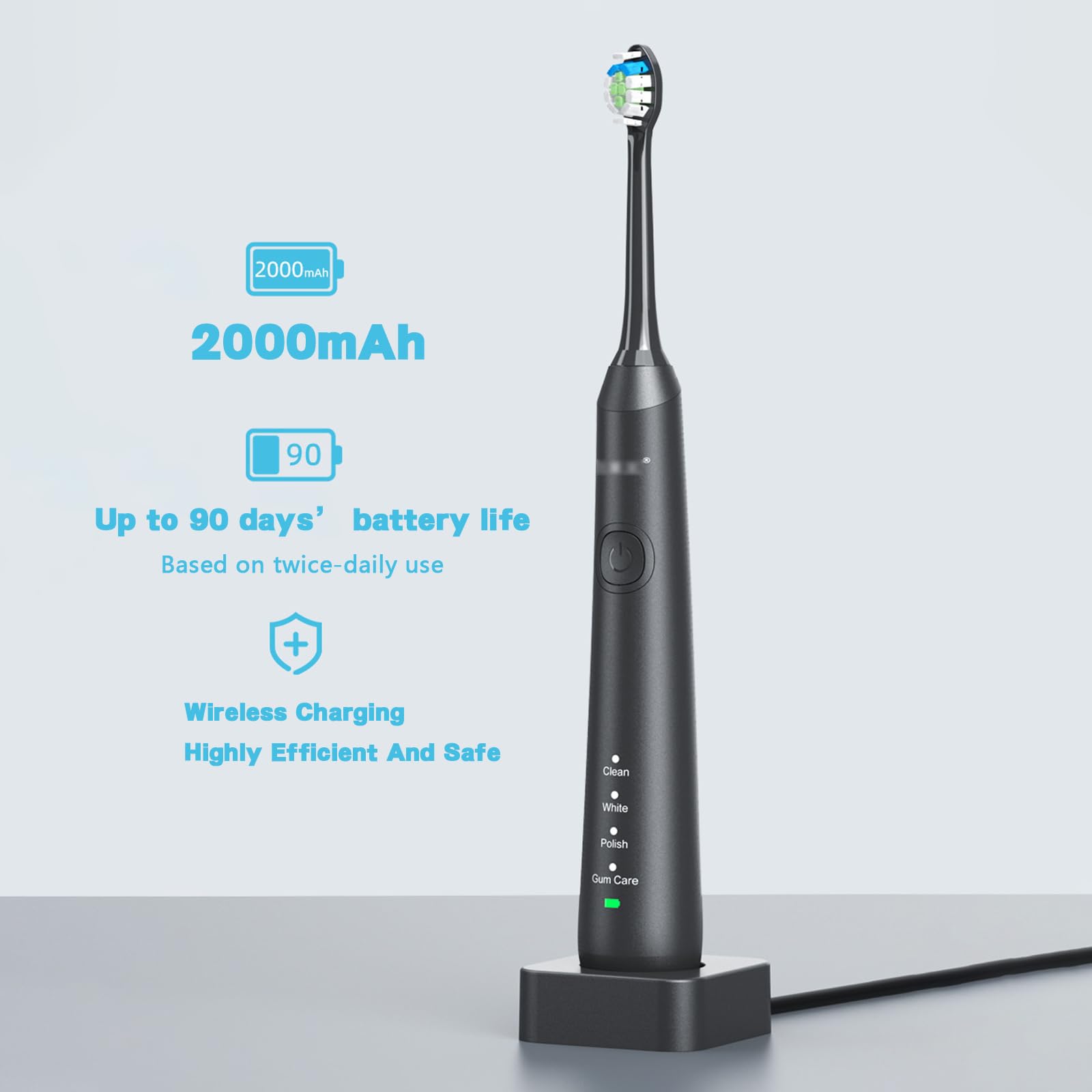 Cepillo de Dientes Eléctrico Sónico y Irrigador Bucal Inalámbrico,Juego Con 4 Boquillas,6 Cabezales de Cepillo,Hasta 90 Días de Duración de la Batería, Ipx7,Tanque de Agua de 200ml (White)