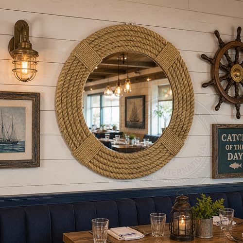 Nagina International Twisted Rope Round Decorative Mirrors - Rope Accentuated Mirror | Maritime Sailors Decor Gifts | Bathroom Mirrors (12 Inches)