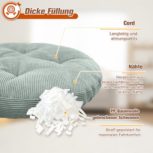Lsjoaw Sitzkissen Rund 30cm Dicke 6cm 1 Stück Bodenkissen Rund Sitzpolster Stuhlauflage Sitzpolster Stuhlkissen Polster Auflage für Wohnzimmer Büro Konferenzraum Cordstoff (MintgrüN)