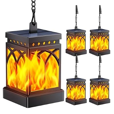 KOOPER 4 Pack Solar Lanterns Outdoor Waterproof, Upgraded Flickering Flame Modes + Constant Modes Hanging Solar Lantern Lights for Outside, Lanterns Decorative Outdoor for Garden Table Yard Tree Decor
