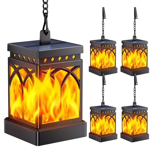 KOOPER 4 Pack Solar Lanterns Outdoor Waterproof, Upgraded Flickering Flame Modes + Constant Modes...