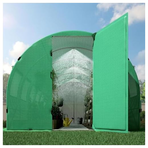 HOWE 26x10x7FT Heavy Duty Tunnel Greenhouse Kit with Watering System, Upgraded Swing Door Outdoors Greenhouse with Galvanized Steel Frame Film Clips & Ground Pegs, Green