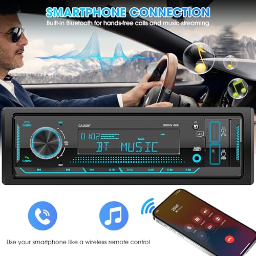 Image of Single Din Bluetooth Marine Radio - in Dash 1-Din Car Stereo Receiver with AM FM Tuner LCD Display SD AUX-in USB Quick Charge APP Control