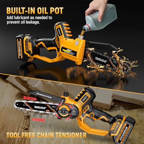 Image of Takuoo 2-in-1 Electric Pole Saw & Handheld 8 Inch Mini Chainsaw Cordless