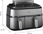 Philips 5000 Series 9,6qt (9L) Double panier tout-en-un Air Apéritif & Cuisinière à vapeur – 19 dans une fonction de cuisine, RapidAir Plus + La vapeur, propre à la vapeur (NA555/00)