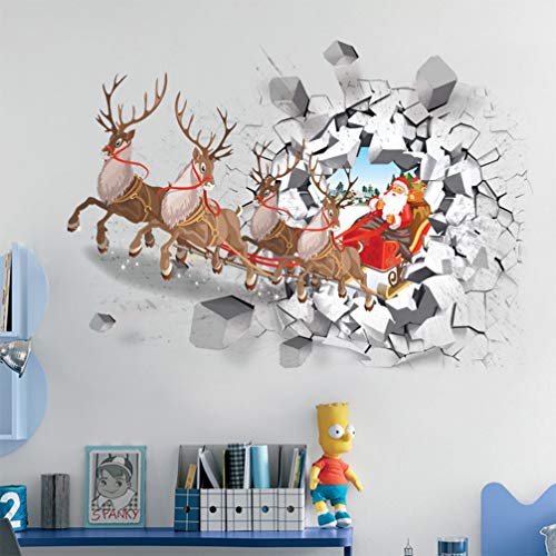 image for LIOOBO 2pcs Christmas 3D Fake Windows Wall Sticker Broken Cracked Self