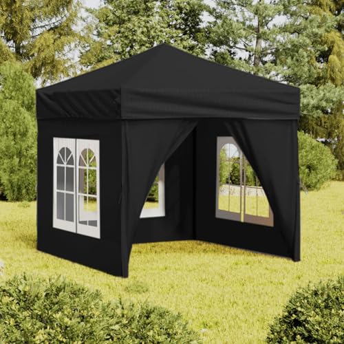 Gecheer Tente de Réception Pliable avec Parois Noir 2x2 m Tonnelle de Jardin, Gazebo Pavillon Extérieur Belvédère pour Camping, Festival, Fête, Marriage, BBQ, Terrasse, Plage Type A