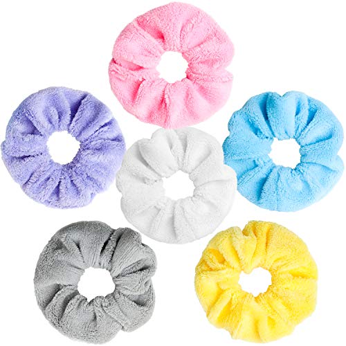 WATINC 6 Pcs Towel Scrunchie Hair Drying Scrunchies Soft Microfiber Thick Fuzzy Scrunchy for Frizz Free Hair Light Bobbles Ropes Traceless Ponytail Holder Hair Ties Accessories for Wet and Dry Hair
