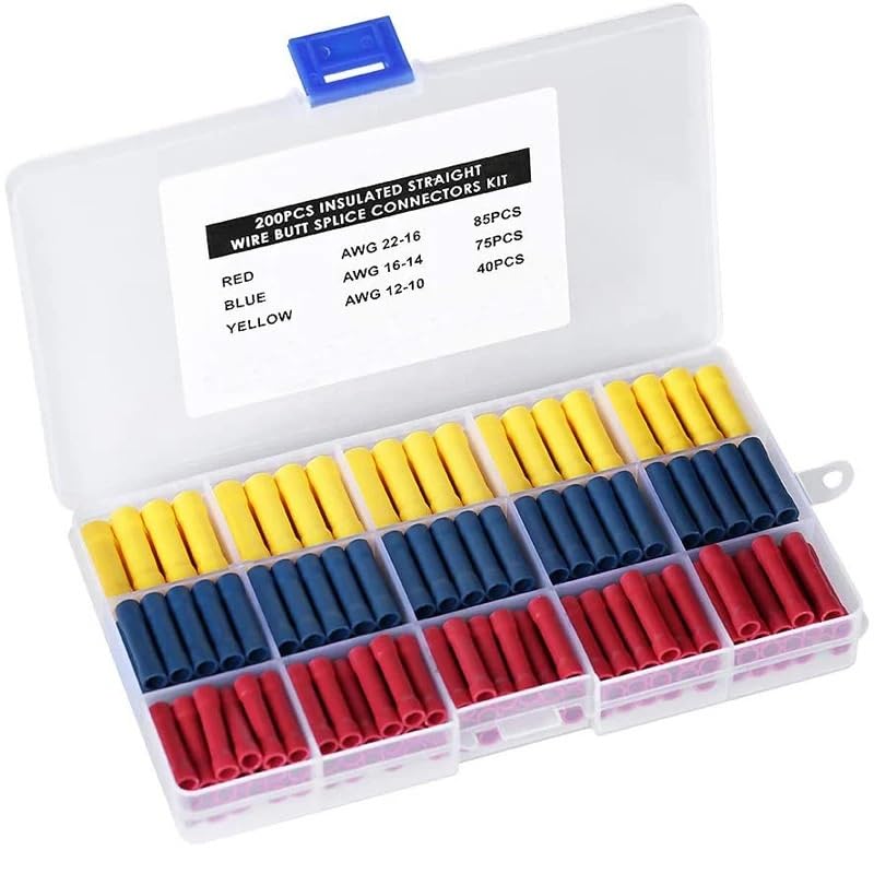 200pcs Assorted Insulated Crimp Terminals Electrical Wire Cable Straight Butt Connectors Crimping Terminal BV1.25 BV2 BV5.5 VUQLDHAYZ