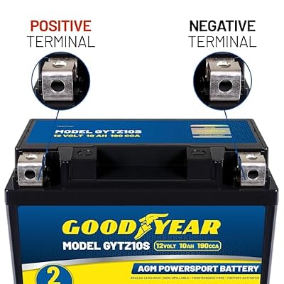 Goodyear GYTZ10S - 12 Volt 10 AH, 190 CCA, Rechargeable High-Performance, Maintenance Free, SLA - AGM Battery for Motorcycle, ATV, UTV, Scooter, Snowmobile, Motorbike and more!