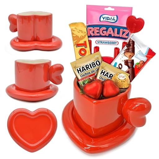 Taza Corazón XXL Premium para San Valentín con Plato · Regalo Dulce con Kinder Bueno, Ferrero Rocher, Haribo, Regalices, Piruleta Corazón y Corazones Rellenos · Taza de 400 ml · Listo para Regalar | Ya disponible en tu tienda friki favorita! En mundofriki.es!
