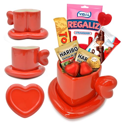 Taza Corazón XXL Premium para San Valentín con Plato · Regalo