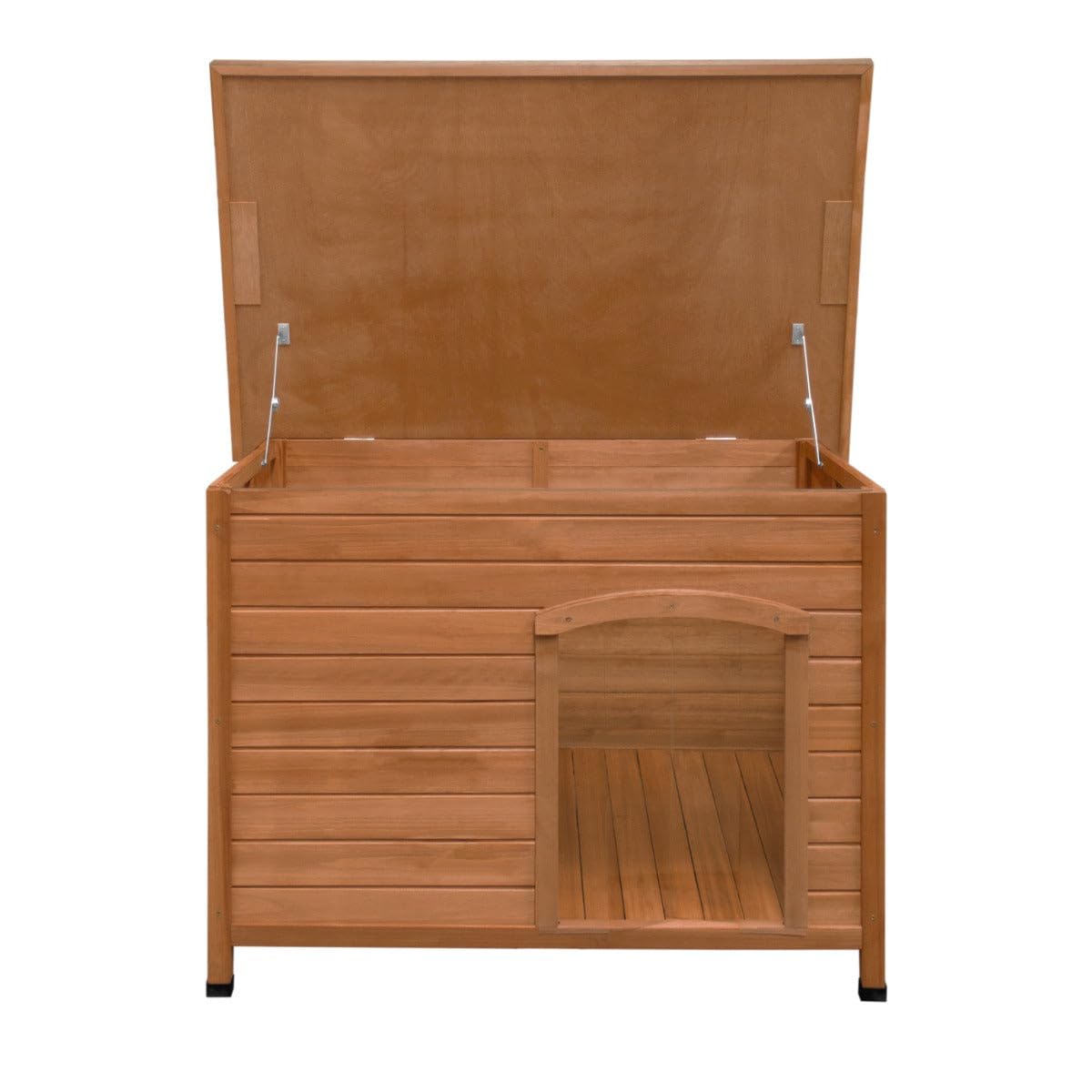 Perrera de Madera Mediana para Perros Exterior e Interior con Techo Impermeable, Base Elevada 5 cm y Ventilación – Caseta de Abeto Resistente a la Intemperie con Puerta – Marrón