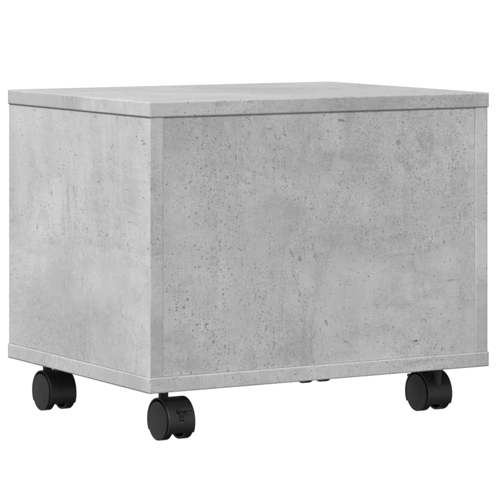 Générique Supporto per stampante con ruote grigio cemento 41 x 32 x 34,5 cm, ripiano in legno di ingegneria resistente all'umidità, spazio di archiviazione per cartelle e forniture per ufficio, 4