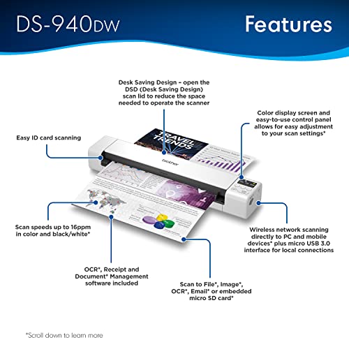 Image of Brother RDS-940DW Duplex and Wireless Compact Mobile Document Scanner (Renewed)