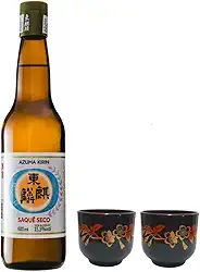 Kit 01 Saquê Seco Azuma Sake Kirin Comum + 02 Copo Guinomi (ÚNICO, Flor Sakura)