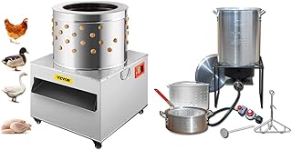 VEVOR Stainless Steel Chicken Plucker 20Inch Barrel Diameter De-Feather Remover Poultry Machine & King Kooker Propane Outdoor Fry Boil Package with 2 Pots, Silver, one Size