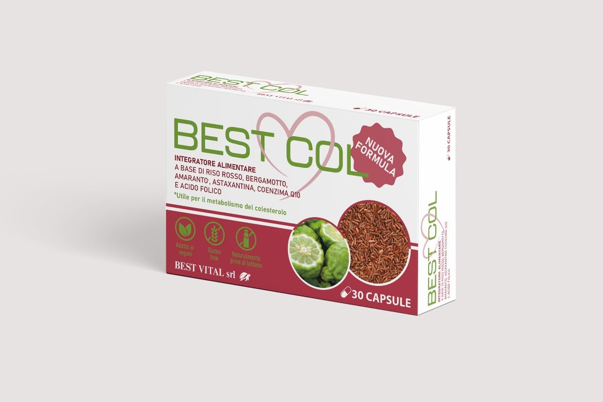 BEST COL Nuova Formula - Integratore Alimentare a Base di Bergamotto, Amaranto, Astaxantina, Coenzima Q-10, Riso Rosso e Acido Folico. 30 capsule