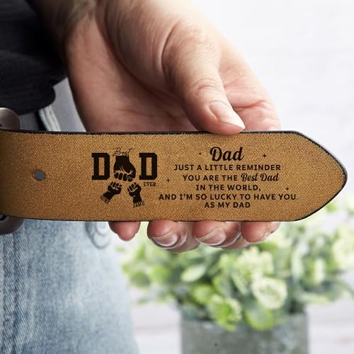 Personalized Dad Belt Best Dad Ever - Custom Fist Bump Engraved Leather 2 Sided Belts, Customized Handmade Belt, Gift For Husband on Father's Day, Fathers Day Gift From Wife3