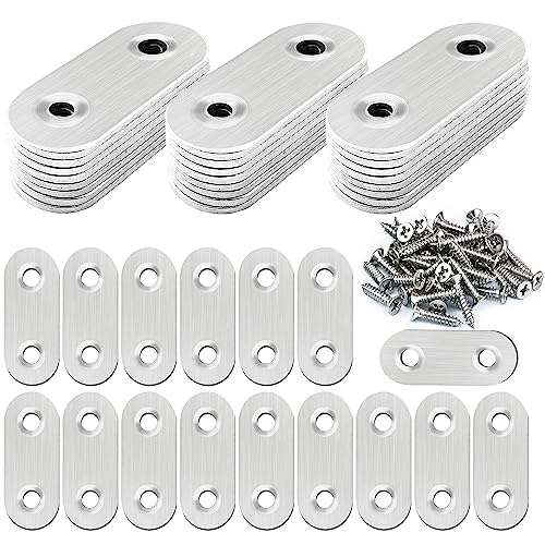 Image of 40 Pcs Stainless Straight Bracket (1.57*0.63 inch) Flat Straight Braces, Metal Fixed Connecting Plate, Can be Used to Repair Furniture, Bookcase, Table,Chair Legs, Beds Etc. with 80 Pcs 304 SS Screws