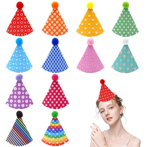 Pai Sence 12 Pcs Large Party Hats for Adults Colorful Felt Party Hats with Pom Poms Cone Birthday Hat L