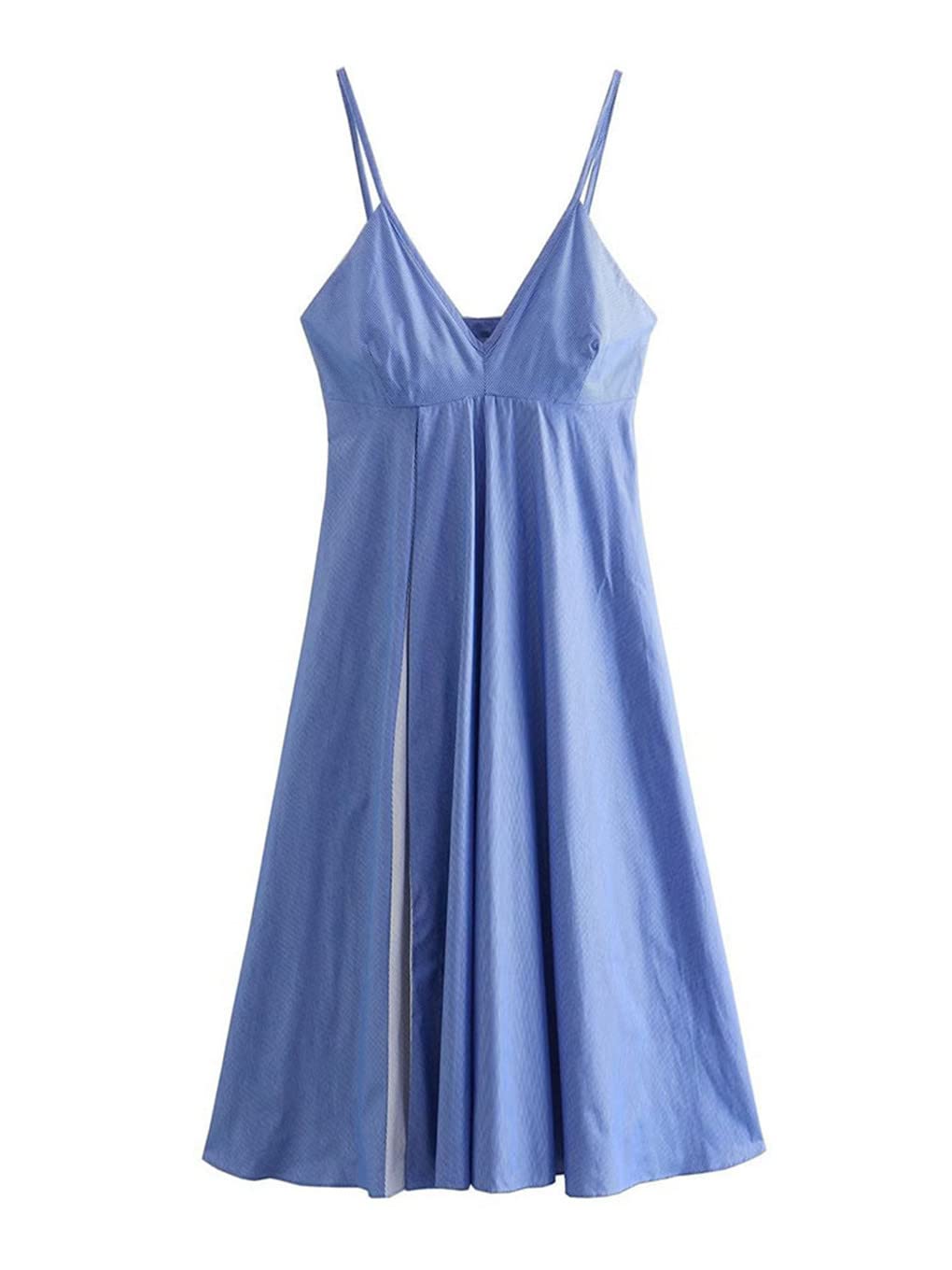 Dninmim Vestido halter de longitud media a rayas para mujer, cuello en V, para fiesta, sin espalda, camisolas sin mangas